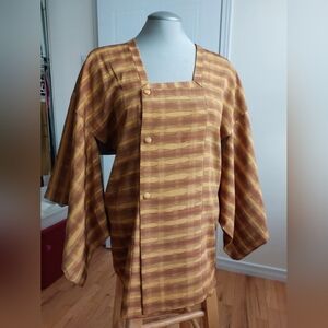 Vintage Silk Kimono Jacket in Brown and Tan